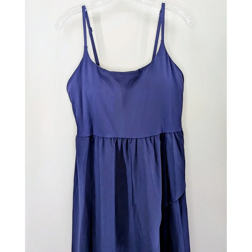 Halara Breezeful Asymmetric Crossover Hem Flowy Midi Quick Dry Casual Large Navy - Picture 3 of 5